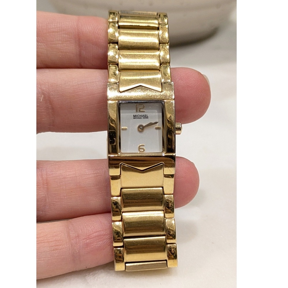 Michael Kors MK-3017 Watch Women's Gold Tone Stainless Steel Rectangular Dial